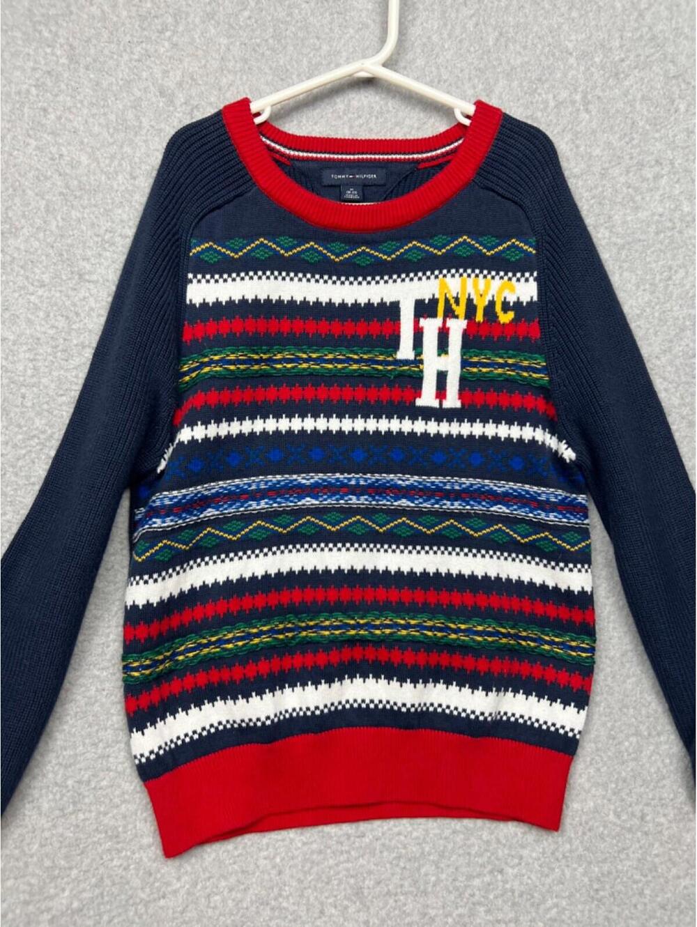 90s Y2k Tommy Hilfiger 3D Knitted Stripes Pullover Sweater Boys M 8/10 Rainbow